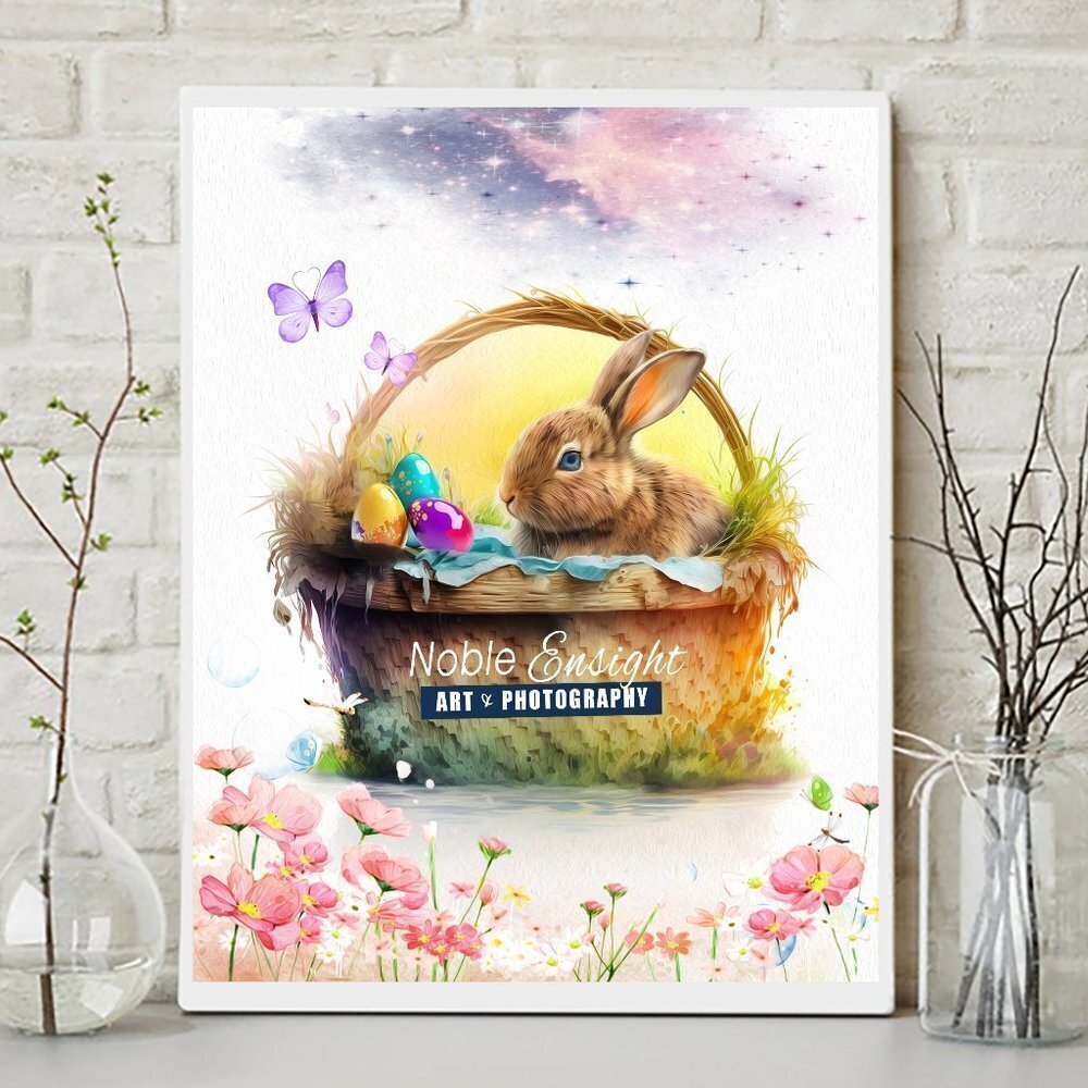 20x30 Easter‎ Bunny Butterflies Flowers Fantasy Art Composite Oil Painting Poste